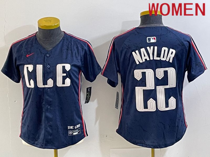 Women Cleveland Indians #22 Naylor Blue City Edition Nike 2024 MLB Jersey style 1->women mlb jersey->Women Jersey